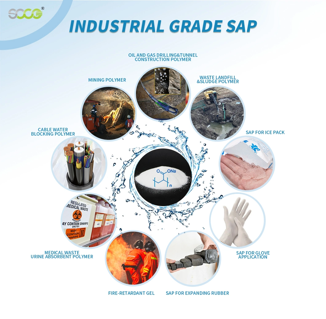 Sap Super Absorbent Polymer Manufacturer for Sludge&Slurry Solidification/Drilling/Mining/Swelling Rubber/Civil Engineering/Contrete/Ice Bag/Cable Powder